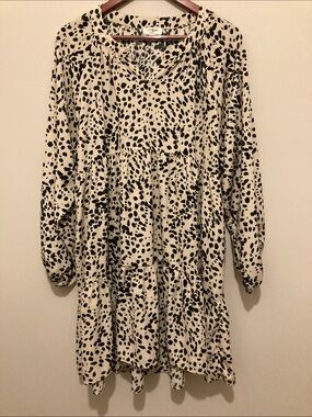 UmGee Tiered Dalmatian Print Babydoll Dress - Black on Cream M